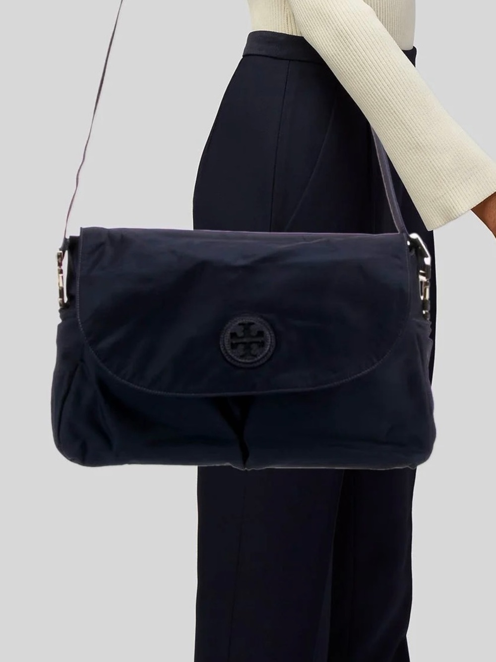Tory Burch Black Nylon Messenger Diaper Bag Crossbody Flap